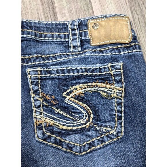 Silver Womens Size 30 Embroidered Aiko Bootcut Raw Hem Denim Blue Jeans Capris - Picture 4 of 12